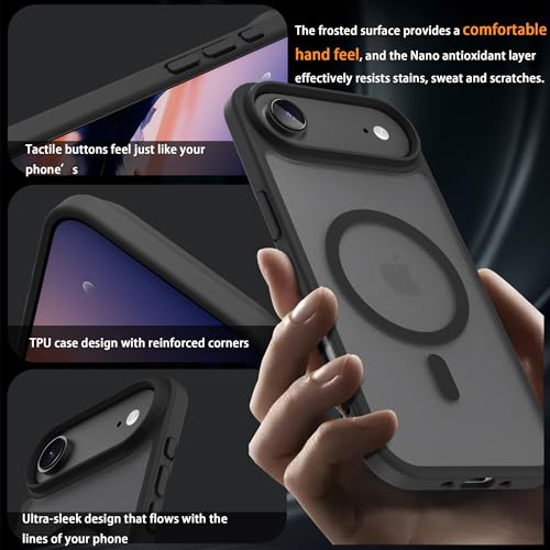Image of Magnetic for iPhone 17 Air Phone Case, [Compatible with MagSafe], Screen Protector X1, [Military Grade Drop Protection],Matte Finish,Slim,Shockproof,Protective (Black, iPhone 17 AIR)