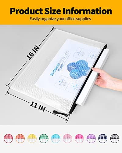 Image of SUNEE Mesh Zipper Pouch 11x16 in (10 Colors, 30 Packs), Large Mesh Zipper Pouch Bags for School Office Supplies, Puzzles & Games, Travel Accessories