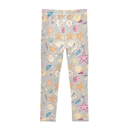 Shells Ocean Waves Beach Starfish White Kids Baby Girls Basic Leggings Soft Full Length Yoga Pants Running2
