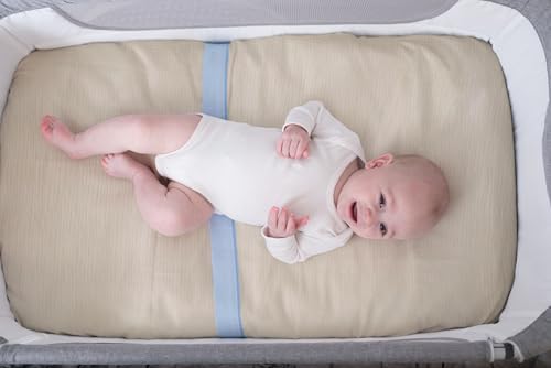Image of Meracorallo Muslin Pack and Play Fitted Sheet, 100% Cotton, Beige | Soft Breathable Mini Crib Sheet, Pack N Play Sheet, 38x26 In, Playard Mattress Sheet for Baby Boys and Girls