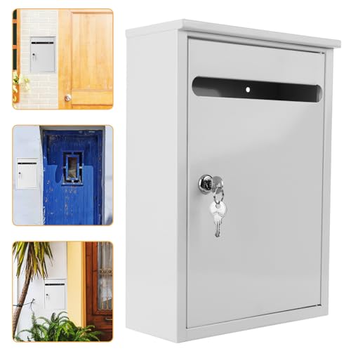 DOITOOL Wall Mounted Suggestion Box with Lock, White Hanging Postbox for Office and School, Public Complaint and Voting Mail Container, 1pcs Metal Mailbox