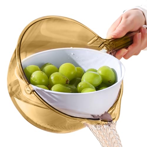 Bvizyelck Bol Para Lavar Frutas Con Colador | Cesta Escurridor De Alimentos - Colador Multiusos Con Pico Y Asa Para Lavar Arroz, Ensaladas, Vegetales Y Limpieza
