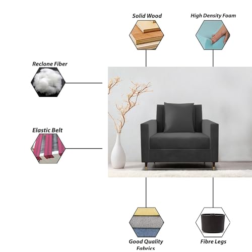 Image of Casaliving Garcia 1 Seater Sofa Set for Living Room (Black Colour) Premium Fabric Sofa
