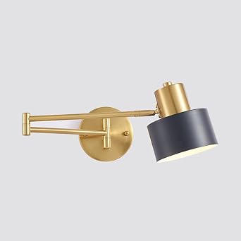 Wall Mounted Bedside Lamps Mid Century Modern Swivel Adjustable Swing Arm Lamp, Arm Max Length to 47cm/18.5", Flexible Headboard Reading Lamp for Bedroom Lounge Office Hotel