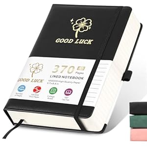 Lined Hardcover Notebooks For Work,370 Pages Leather Travel Journal For Women Men,Daily Journaling Notebooks For Note Taking,Lay Flat Note Books For Work,Blank A5 Journal Notebook Diary,College Ruled Notebook Journal For Writing,5.7″×8.4″(Black)