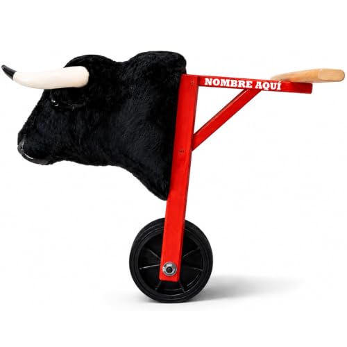 Imagen de Carretón Taurino Infantil Personalizable Madera Rueda Única Encierros Tradicionales Cabeza Toro Realista Nombre Grabado Juguete Artesanal Ligero Resistente Pequeños 2-5 Años 70x45x50cm