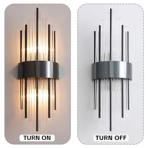 Image of Aomesinc Modern Crystal Wall Light Fixtures Gold Wall Sconce Brushed Lamp for Bedroom Living Room Bathroom Vanity Bedside Hallway Black(Without Bulb)