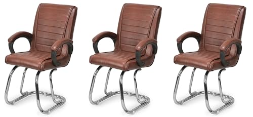 Image of Goyal steel & furniture Executive Office Study Reception Library School Chair Home Study Library Chair with Cushioned seat Back (3, Tan, Double Pipe Chrome Frame)