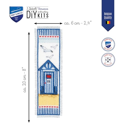 Image of Vervaco PN-0144278 Beach Hut & Seagulls Bookmark Counted Cross Stitch Kit 6x20cm