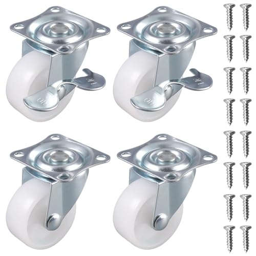 4 Piezas Ruedas para Muebles Pesados de 50 mm, Ruedas Giratorias 360 Grados Con Freno, Ruedas Giratorias Que No Dejan Marcas, Capacidad de Carga de 120 Kg, Ruedas para Mover Muebles Con Tornillos