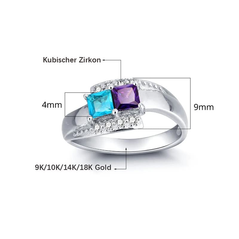 Personalisierte Ringe Gold 9K/14K/18K Namensring für 2 simulierte Birthstones Zirkonia Herz Ring Eheringe Mit Wunschnamen Gravur Damen Schmuck Geschenk für Mutter Freundin-3