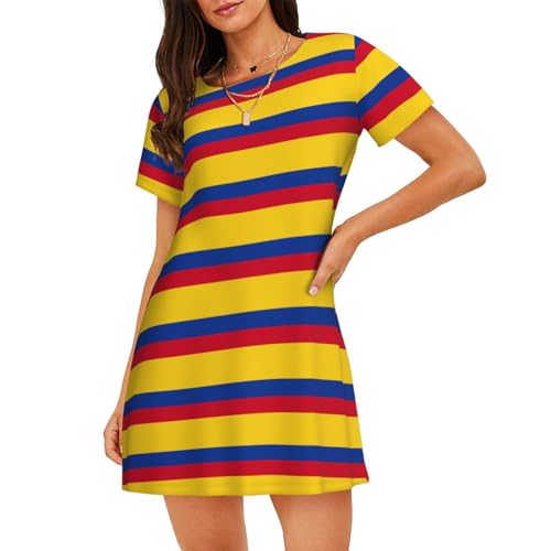 Chemise de nuit légère à manches courtes motif drapeau Colombie femme