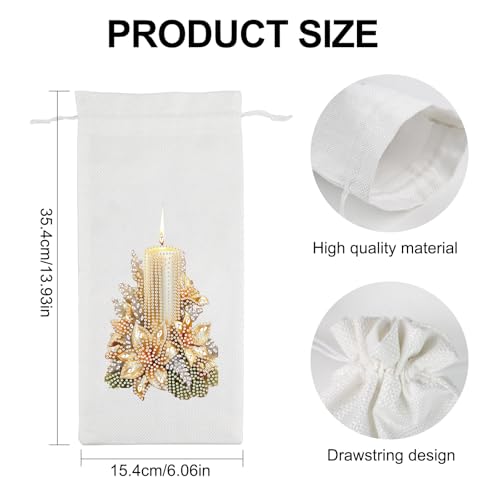 Image of DIY 5D Diamond Painting Gift Wrap, Special Shaped Diamond Art Linen Cover for Champagne Bottles, Party Supplies for Christmas Wedding Birthday Holiday (Candle)