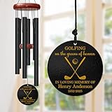 Personalized Golf Memorial Wind Chime – “Golfing on The Greens of Heaven” Custom Name & Years – Sympathy Gift for Golfers, Dad, or Grandpa – Outdoor Remembrance Windchime for Loss of Loved One