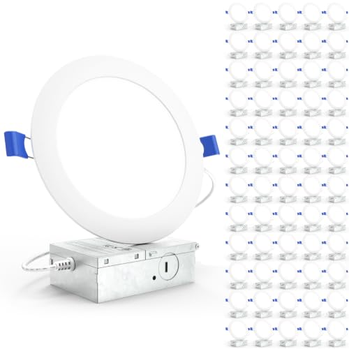 Sunco 60 Pack 6 Inch Ultra Thin LED Recessed Ceiling Lights Slim, 2700K Soft White, Dimmable 14W, Canless Wafer Thin with Junction Box