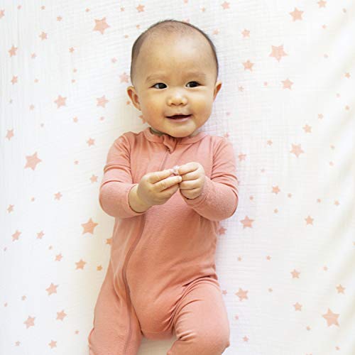 Newton Baby Fitted Crib Sheets (2-Pack) | Organic Muslin Cotton, Breathable & Soft Baby Sheets For Crib, Washable Baby Mattress Sheets, Fits Any Standard Sized Crib, Stardust Blush Coral + White #TOP1