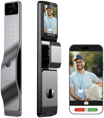Smart Door Lock with 3D Face Recognition & 1080P Camera – Keyless Entry via Face ID, Palm Ve, Fingerprint, App, Code, IC Card & Key | WiFi, Auto-Lock, Alexa & Tuya Compatible