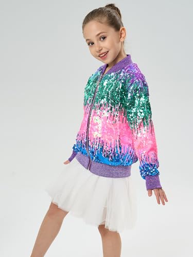 Image of 2Bunnies Girl Ombre Pastel Gradient Shimmer Sparkle Colorful Sequin Bomber Jacket