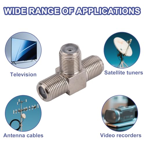 lasuroa 2pcs Coaxial Cable Splitter, Zinc Alloy 3 Way F-Type Female to Dual F Female 3-Way Aerial Splitter Antenna Combiner T-Shape Coax Connector Cable Adapter for TV Video VCR Satellite Tuner - Image 5