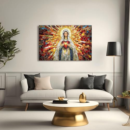 Image of AREBOLO Extra Large Our Lady of Guadalupe Blessed Mother Mary Canvas Wall Art for Bedroom Catholic Spiritual Wall Decor Madonna Virgin Mary Prayer Posters Modern Artwork Kitchen Decorations 36x48