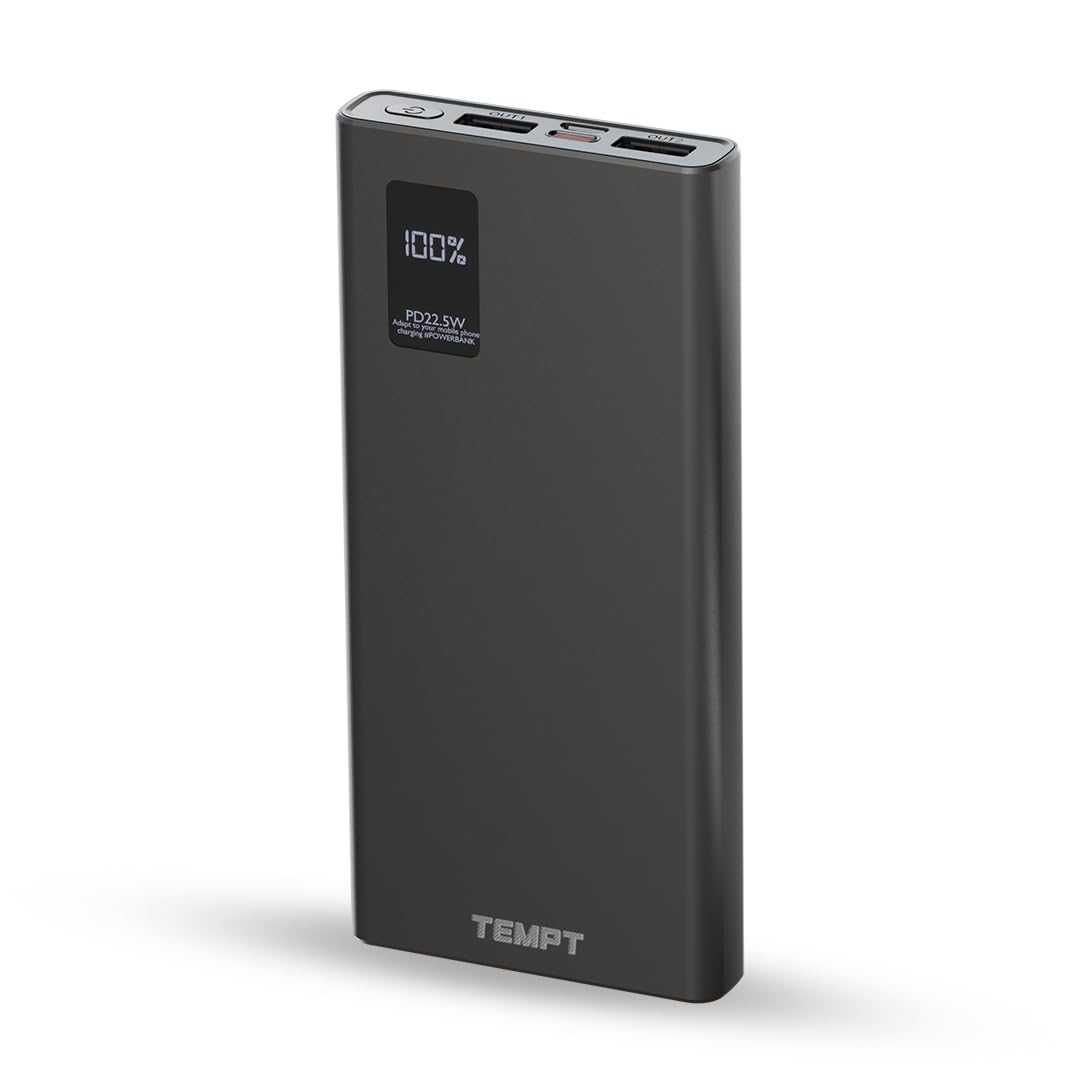 Tempt Booster Pro 10k 22.5W Power Bank | 2USB-A & 1Type-C | QC PD 3.0 | 10000mah with Fast Charging | Digital LED Display & Advanced Safety Protection- Black-image-28