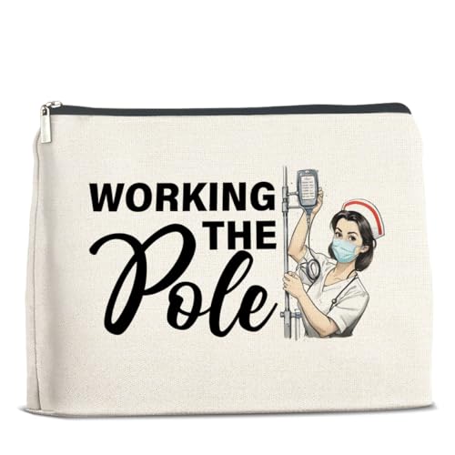 UPNEGE Nurse Gifts Makeup Bag, Funny Nurse ICU Nurse ER Nurse RN Appreciation Gifts, Nurse Graduation Gifts, Working The Pole Nurse Zipper Makeup Pouch