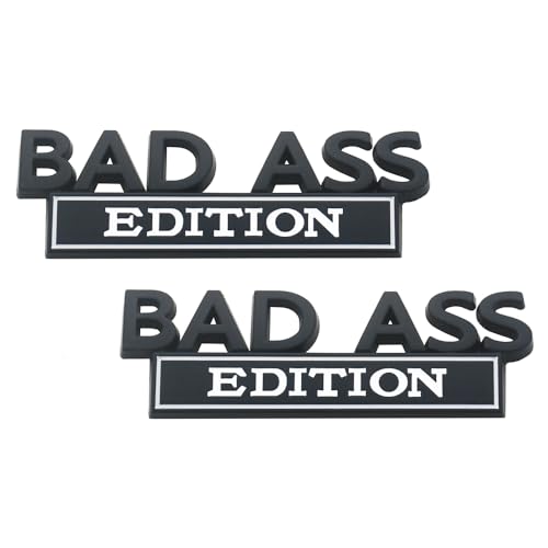 Image of 2Pc Bad Ass Edition Emblem 3D Badge Stickers with Double Tape for Cars, Trucks, Motorcycles, Boats (Black White)