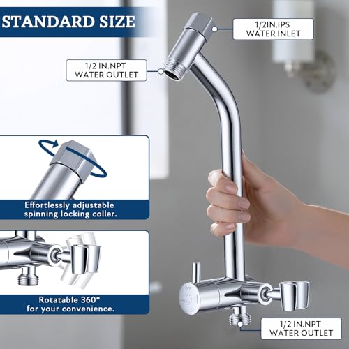 Image of G-Promise All Metal Shower Diverter with Low Handheld Holder, 3-Way Diverter Valve with Pause Mode for Handheld and Fixed Shower Head, 4-Setting Universal Bathing System Replacement(9 Inch, Chrome)