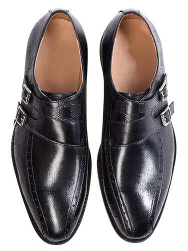 Mens Dress Shoes Formal Double Monk Loafers Genunie Leather Prom Suit Shoes Fashion Wedding Business Causal Mocasines Comfortable Tuxedo Shoes for Men