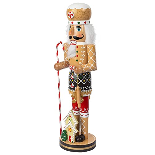 FUNPENY 16\" Christmas Decorations Nutcracker Figures, Wooden Gingerbread Man Collectible Nutcracker for Indoor Winter Table Centerpiece Desktop Fireplace Clearance Decor - Thumbnail 2