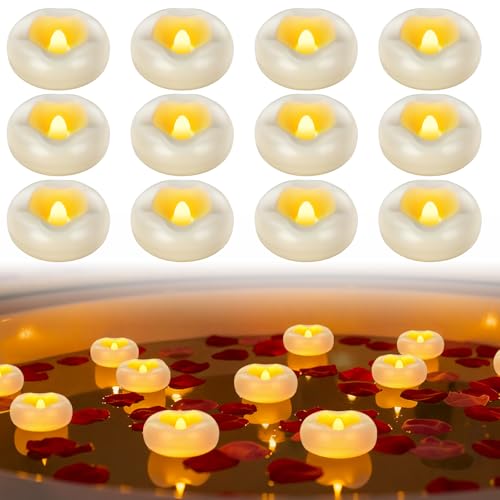 Mineup 12 Pièce Bougie Flottante LED, Bougies Flottantes LED Blanche, 200 Stunden Étanches Sans Flamme Bougie Flottante à Piles pour mariages, fêtes, centres de table, piscines et spas