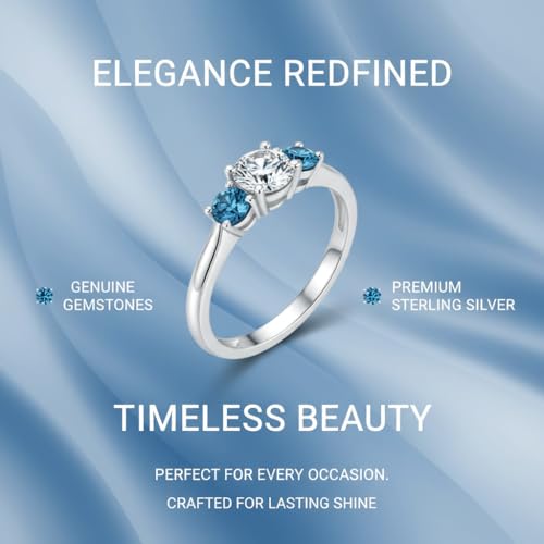 Image of Choose Your Gemstone Classic Three Stone Ring 925 Sterling Silver Round Shape 3 Stone Engagement Rings Everyday Jewelry Wedding Jewelry Handmade Gifts for Wife US Size 4 to 12