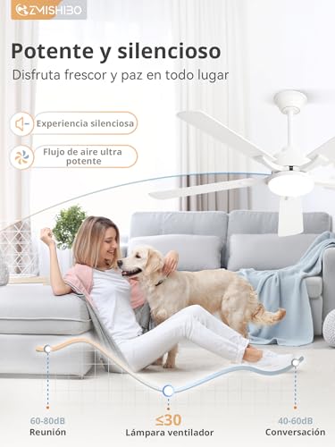 ZMISHIBO Ventilador techo Silencioso,Ø132 cm Ventilador de Techo con Luz control por control remoto/APP,6 Velocidades,3 Temperaturas de Color,Motor DC Reversible,Brillo regulable del 10% al 100% - imagen 4