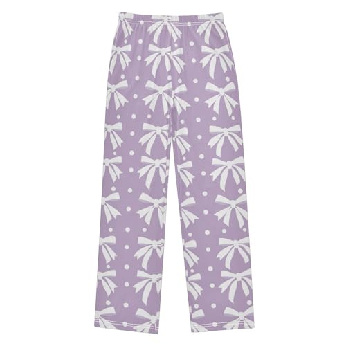 Pajama Bottoms, Bows Ribbons Pajamas Pant Sleep Long Pants Purple Lounge Wear Elastic Waist Sleepwear Pjs