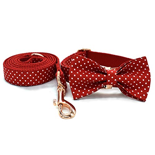 Hundeleine Haustier-Stil roter Punkt-Hundekragen mit Fliege und Leine einstellbar Pet Baumwollhund & Ampcat Halskette Goldschnalle Führleine (Color : B, Size : L)