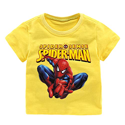 Garçon T-Shirts Chemises l'homme Araignée Tee Débardeurs Coton Tee Shirt Tops Casual Mélange de Coton Tenues Unisexe Vêtements (A Yellow,140cm) Cover