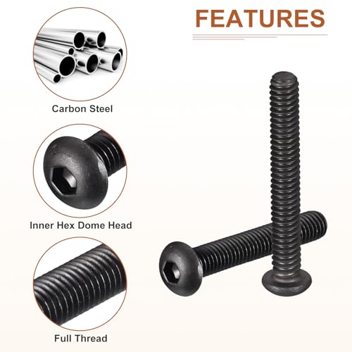 DTGN 1/4-20x2" Button Head Socket Cap Screws, 10Pack, Good for Machine, Carbon Steel Black Oxide - Image 4