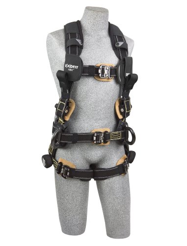 Image of 3M DBI-SALA ExoFit NEX 1113322 Full Body Arc Flash Harness, Back /Front Web Rescue Loops, Belt W /pad, PVC Coated Alum. Side D-Rings, Locking QC Leg Straps, Large, Black