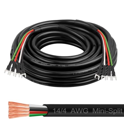 MOOKEERF 14/4 AWG Mini-Split Cable - 10FT 14 AWG 4 Conductor Control Cable 300V Stranded Oxygen-Free Pure Copper Wire for Mini Split Air Conditioner Heat Pump HVAC Systems and Speaker Systems