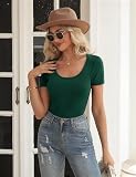 Aottori Damska koszulka z okrągłym dekoltem, z krótkim rękawem, prążkowana, slim fit, Zielony, M