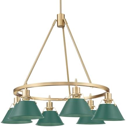 Golden Lighting -Orwell 6-Light Chandelier in Brushed Champagne Bronze with Pine Green- Chandeliers for Dining Room, Ceiling Light Fixture, Ceiling Light Fixtures