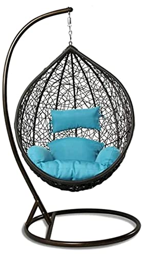 Image of Single Seater Swing Chair with Stand and Cushion Hammock Swing for Adult Outdoor Indoor Garden Living Room Balcony Hanging Chair (Brown Blue)