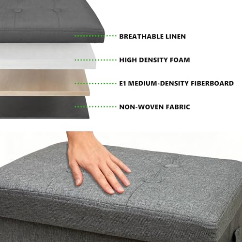 Image of ALASDO Storage Ottoman Footrest Stool Small Ottoman with Storage Foldable Ottomans Foot Rest Footstool Bench for Living Room 17x13x13inches Grey