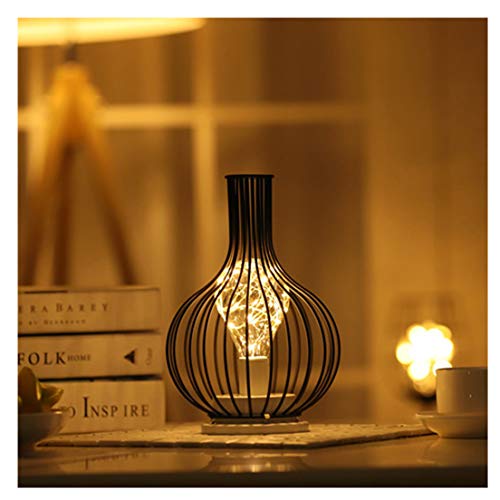Rétro Lampe de table,Métiers du fer,veilleuse,creux en fer, Cage Métal,Appareil D'éclairage abat jour Blanc chaud Lampe à poser fer forgé Nordique style De Bureau Café Bar chambre,D