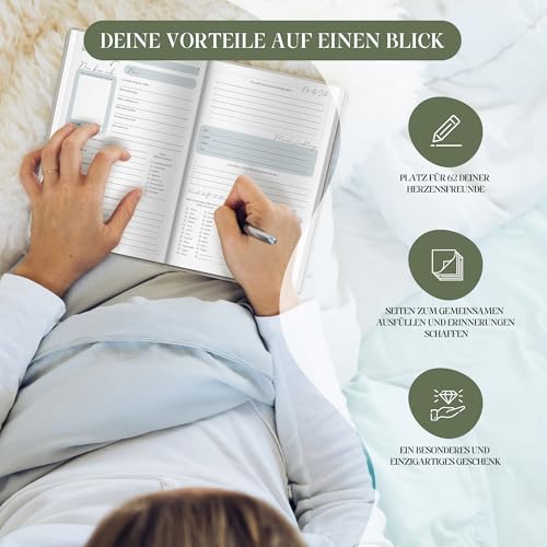BIROYAL Freundebuch für Erwachsene - Freundschaftsbuch Erwachsene für 30 Freunde, Familie, Kollegen und Wegbeleiter - A5 Poesiealbum Erwachsene zum Ausfüllen - Beste Freundin Geschenke