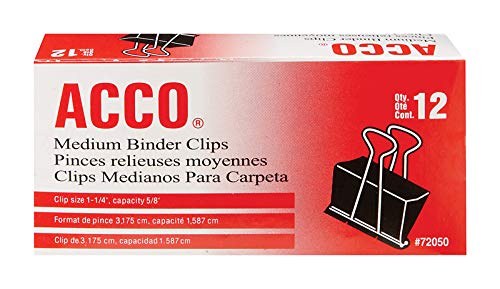 Caso Al por mayor de 25 – ACCO cartón clips-binder Clips, tamaño mediano, 1 – 1/4 "W, 5/8" capacidad, negro/plata