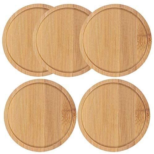 Vaorwne 5 Pack Bamboo Plant Saucer 6.1 Inch Round Plant Pot Tray Drainage Tray for Succulent Planters Indoor Outdoor Planters WULE01