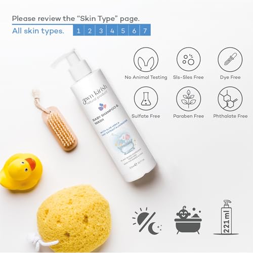 Image of Gew'n Kirish Natural Baby Shampoo & Body Wash - Tear-Free, Hypoallergenic Cleanser with Lavender Oil, Aloe Vera & Oat Extract, Plant-Based, Vegan, Sulfate-Free Formula, 7.5 fl oz