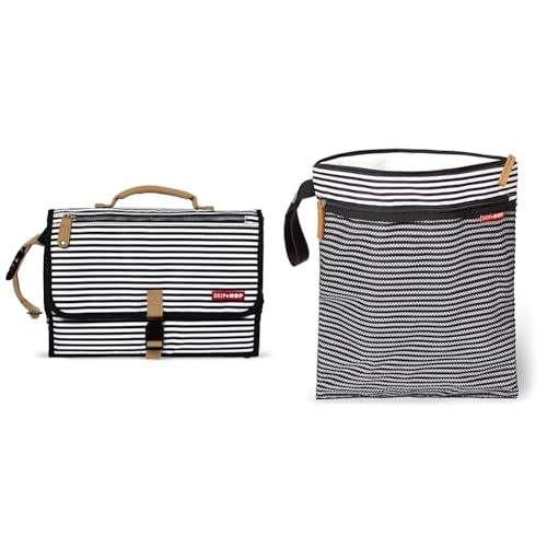 Skip Hop Portable Baby Changing Pad Pronto Black & White Stripe and Wet Dry Bag Grab & Go Black & White Stripe