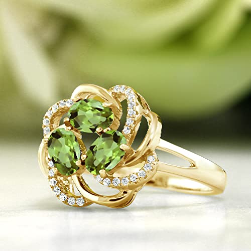 Gem Stone King Flower Blossom Gemstone Birthstone Ring in 18K Rose Gold Plated Silver | 3-Stone Oval 6X4MM with Sparkling Accents | Wedding Anniversary Engagement Promise Ring for Women | Sizes 5-94